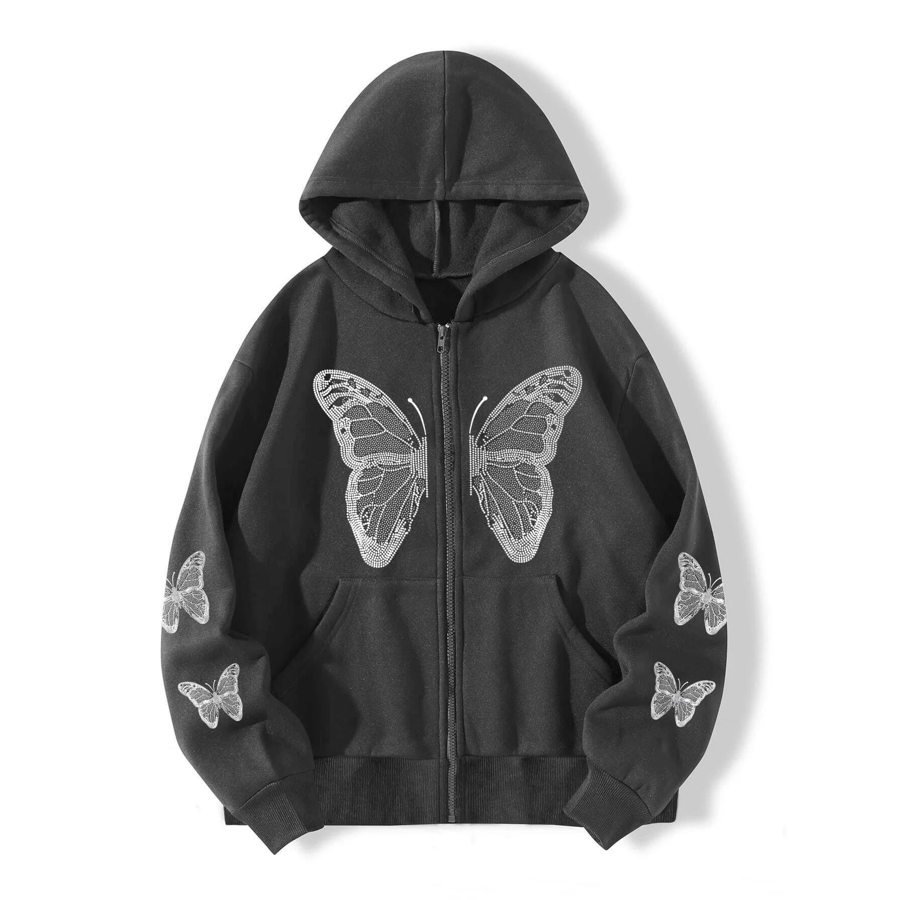 Shadow Flutter Butterfly Edgy Hoodie Dark Grey Shoptery