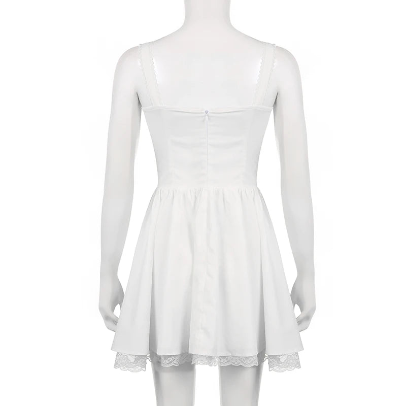 Coquette Lace Panel A-line White Dress Shoptery