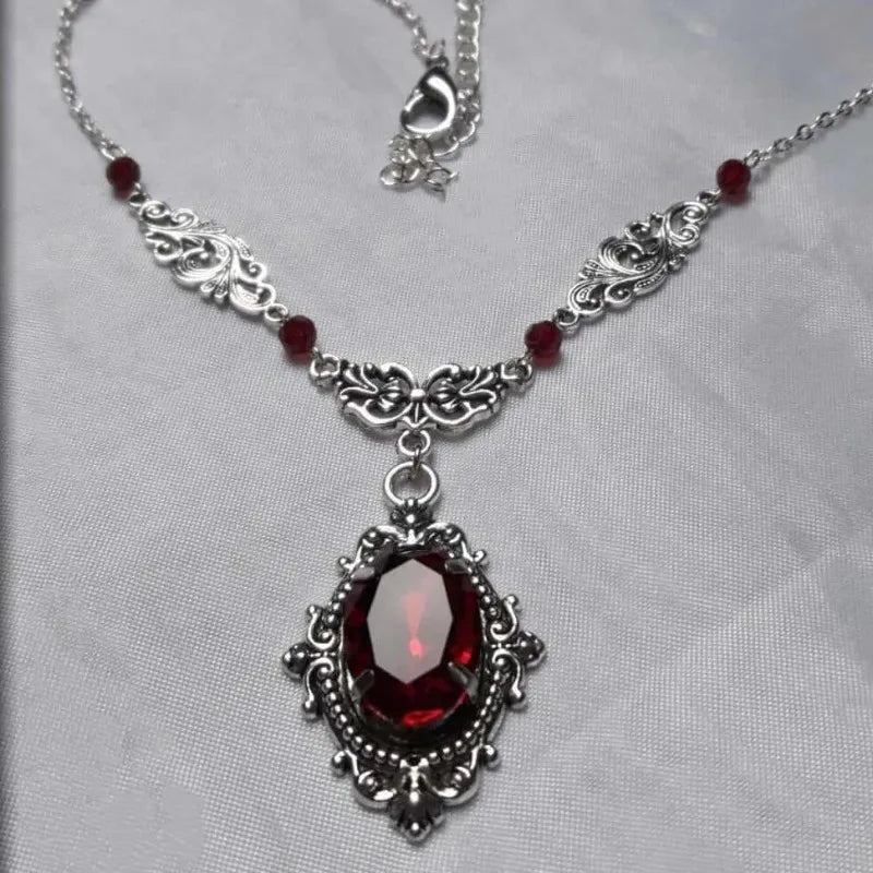 Visual Kei Baroque Filigree Red Crystal Pendant Necklace Shoptery