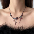 Visual Kei Gunmetal Branch & Garnet Crystal Draped Chain Necklace Shoptery