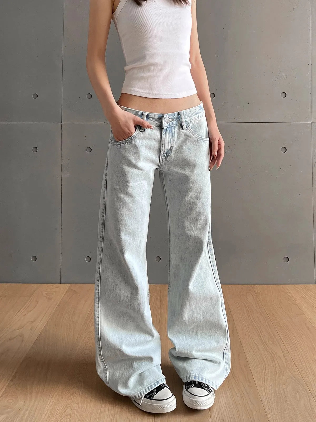 Frosted Skater Wide-Leg Edgy Jeans Light Blue CHINA Shoptery