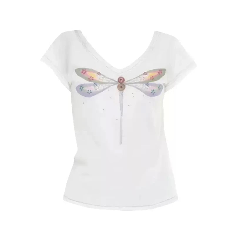 Y2k Aesthetic Print T-Shirt white Shoptery