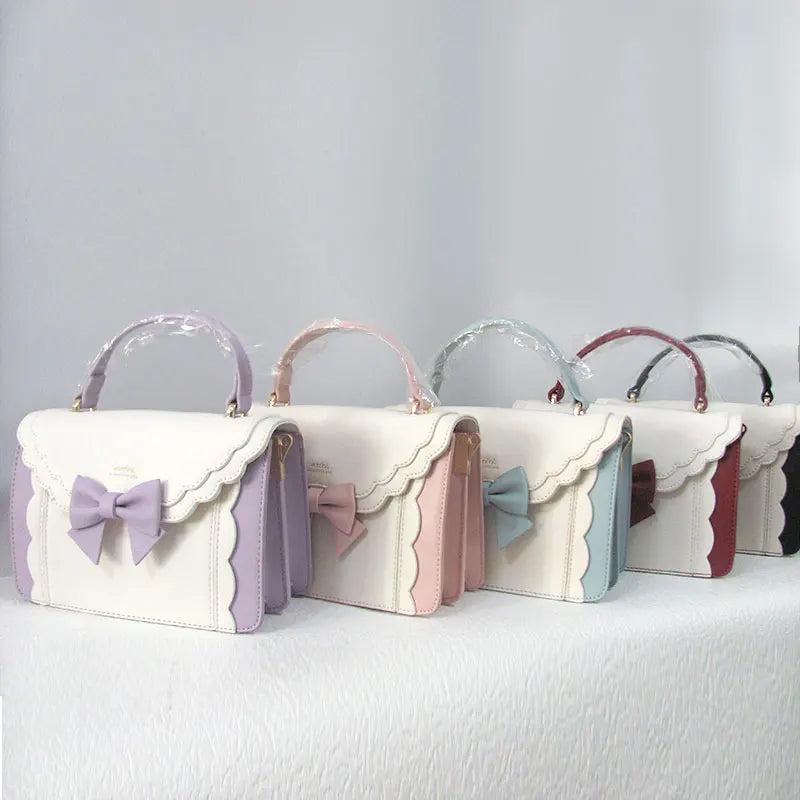 Jirai Kei Scallop Bow Crossbody Handbag in Pink & Cream Shoptery