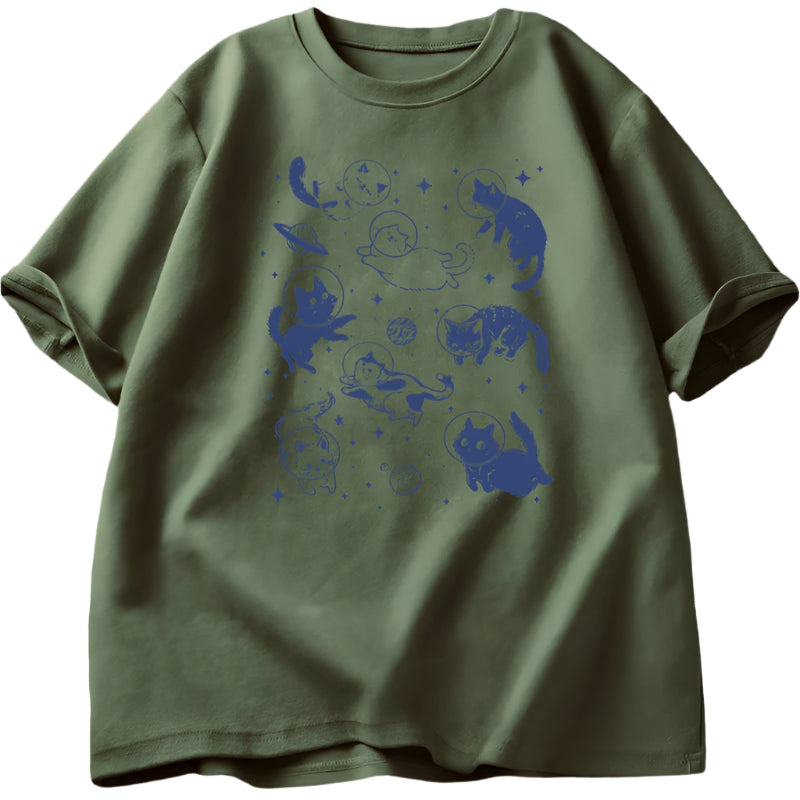 Astronaut Kittens Aesthetic T-Shirt green Shoptery