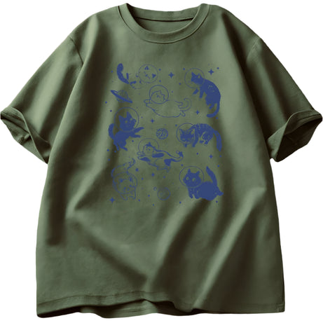 Astronaut Kittens Aesthetic T-Shirt green Shoptery