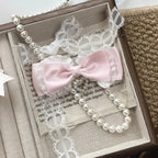Jirai Kei Pink Satin Lace Pearl Bow Hair Clip Set Style 2 HAIR CLIP Shoptery