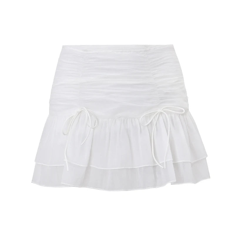 Sheer Ruched Coquette Skirt WHITE Shoptery