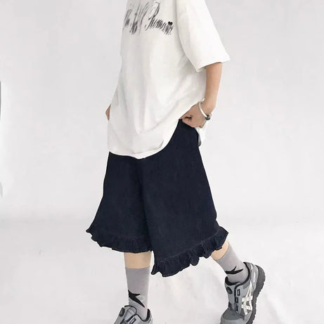 Y2k Indigo Ruffle Hem Shorts Shoptery