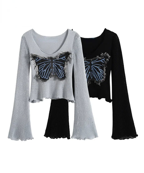 Frayed Butterfly Bell Sleeve Top