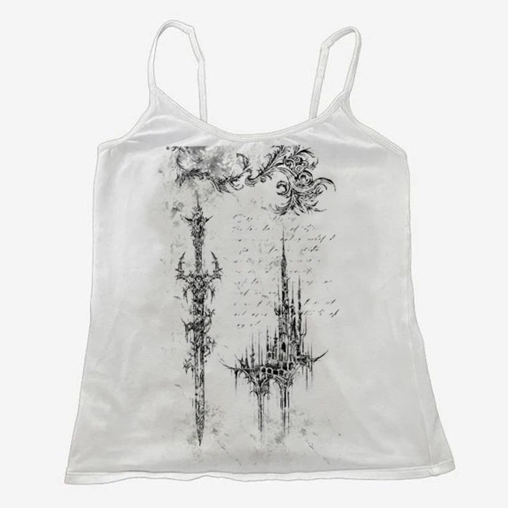 Alt Gothic Ruins Spaghetti Top White Shoptery
