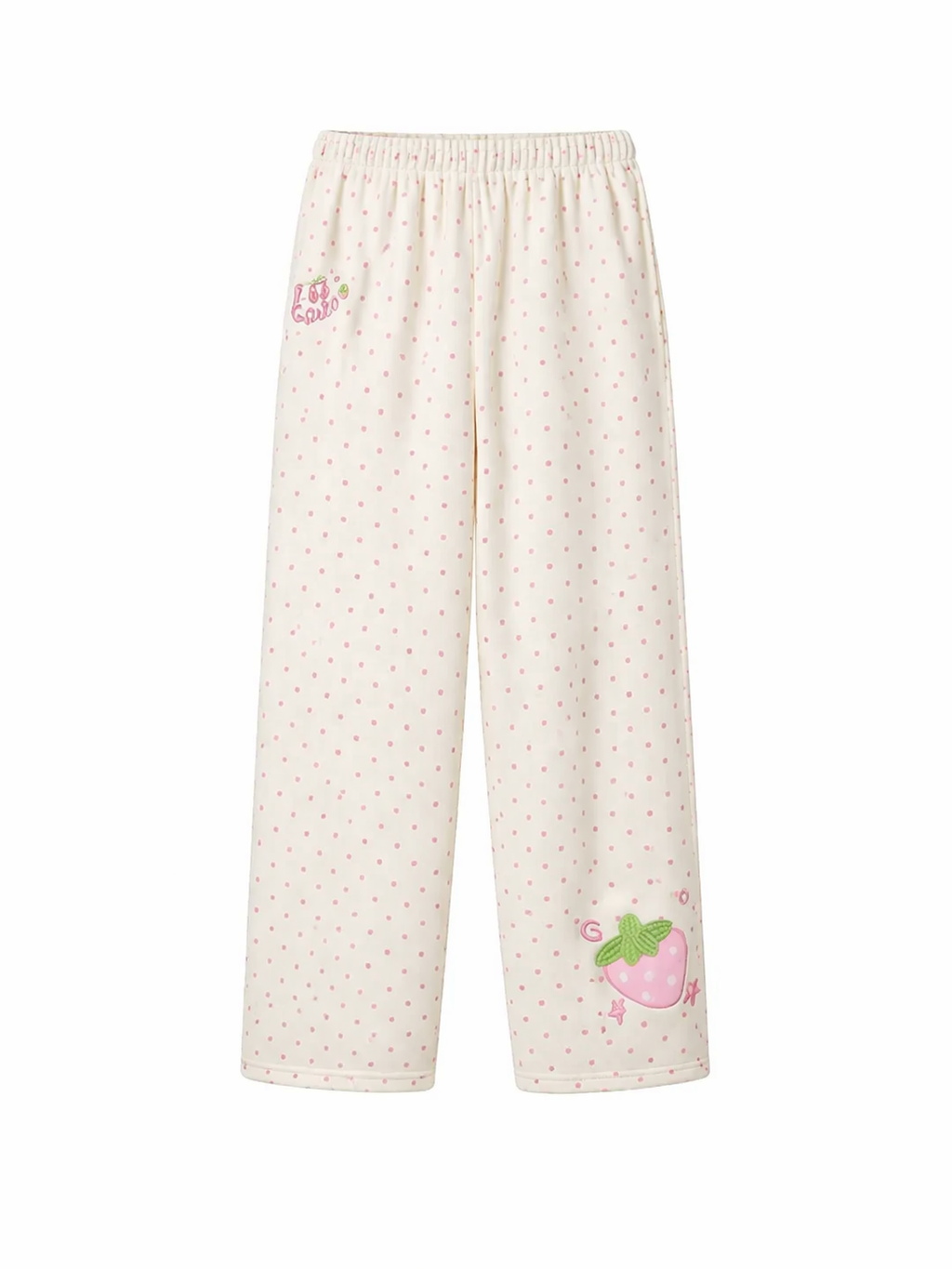 Fairy Kei Pastel Polka Dot Strawberry Embroidery Wide-Leg Pants Picture Shoptery