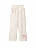 Fairy Kei Pastel Polka Dot Strawberry Embroidery Wide-Leg Pants Picture Shoptery