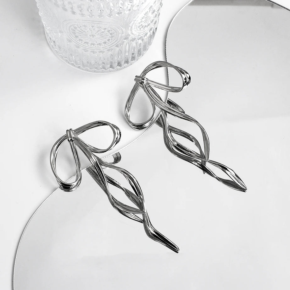 Abstract Flow Ribbon Aesthetic Earrings Shoptery