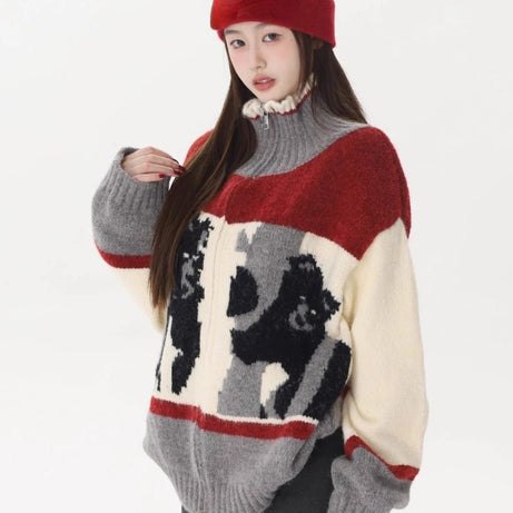Abstract Retro Knit Zip-Up Cardigan Shoptery
