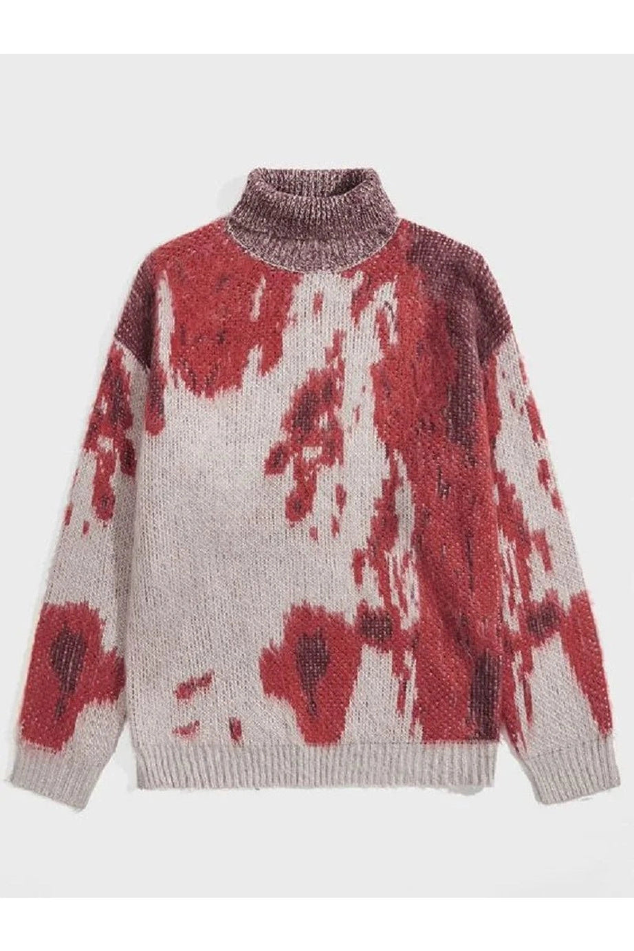 Abstract Red Splash Turtleneck Sweater - 