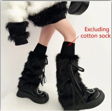 Y2k Angelic Fluff Ribbon Leg Warmers black 30cm as picture Shoptery