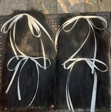 Y2k Angelic Fluff Ribbon Leg Warmers black white 30cm as picture Shoptery