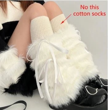 Y2k Angelic Fluff Ribbon Leg Warmers white 30cm as picture Shoptery