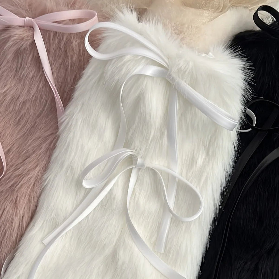 Y2k Angelic Fluff Ribbon Leg Warmers Shoptery