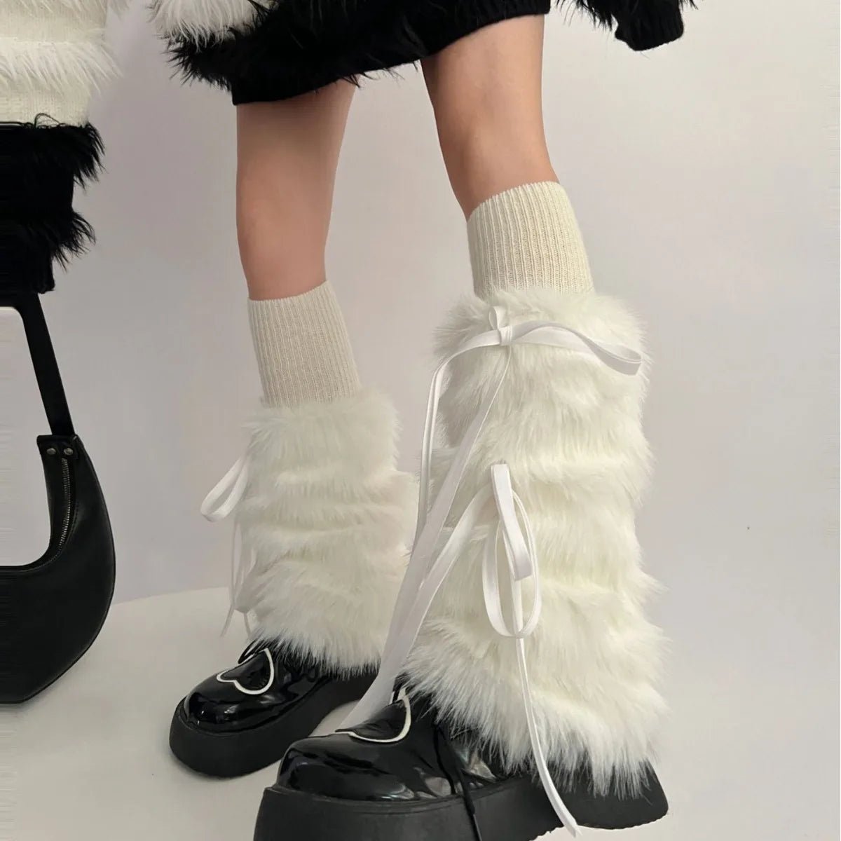 Y2k Angelic Fluff Ribbon Leg Warmers Shoptery