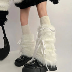Y2k Angelic Fluff Ribbon Leg Warmers Shoptery