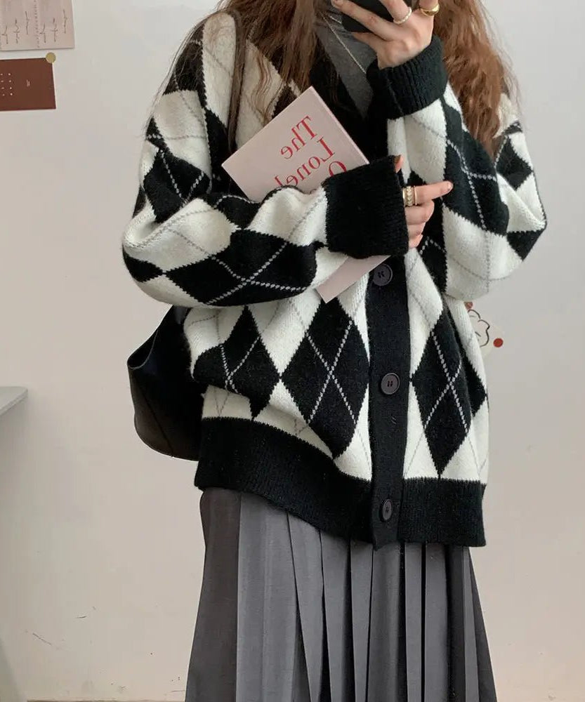 Argyle Knitted Cardigan - Cardigans