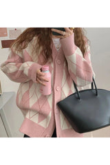 Retro Argyle Knitted Cardigan Shoptery