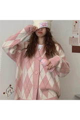 Retro Argyle Knitted Cardigan Shoptery