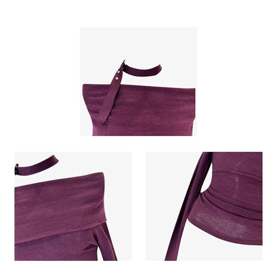 Aesthetic Asymmetric Choker Long Sleeve Top Shoptery
