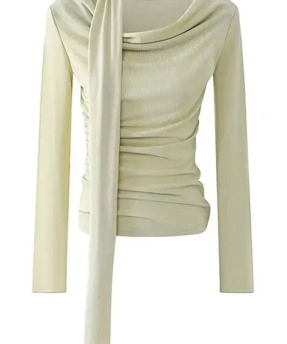 Asymmetrical Drape Neck Top - Shirts & Tops