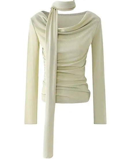 Asymmetrical Drape Neck Top - Shirts & Tops