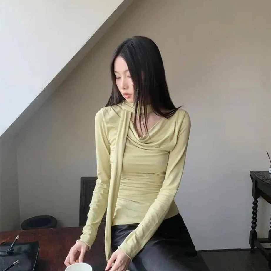 Acubi Asymmetrical Drape Neck Top Shoptery