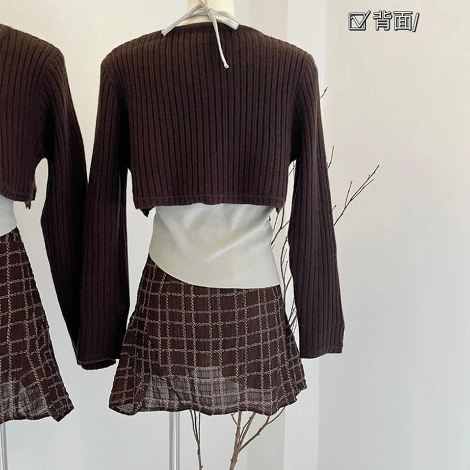 Retro Asymmetrical Layered Knit Outfit Set Shoptery