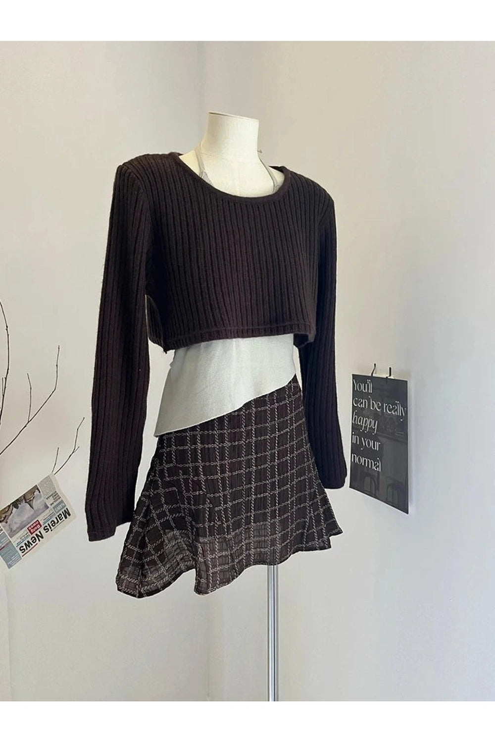 Retro Asymmetrical Layered Knit Outfit Set Shoptery