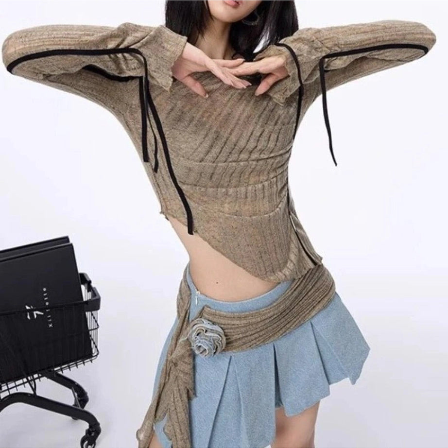 Acubi Asymmetrical Strap Detail Knit Top Shoptery