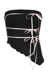 Asymmetrical Strapless Crop Top Shoptery