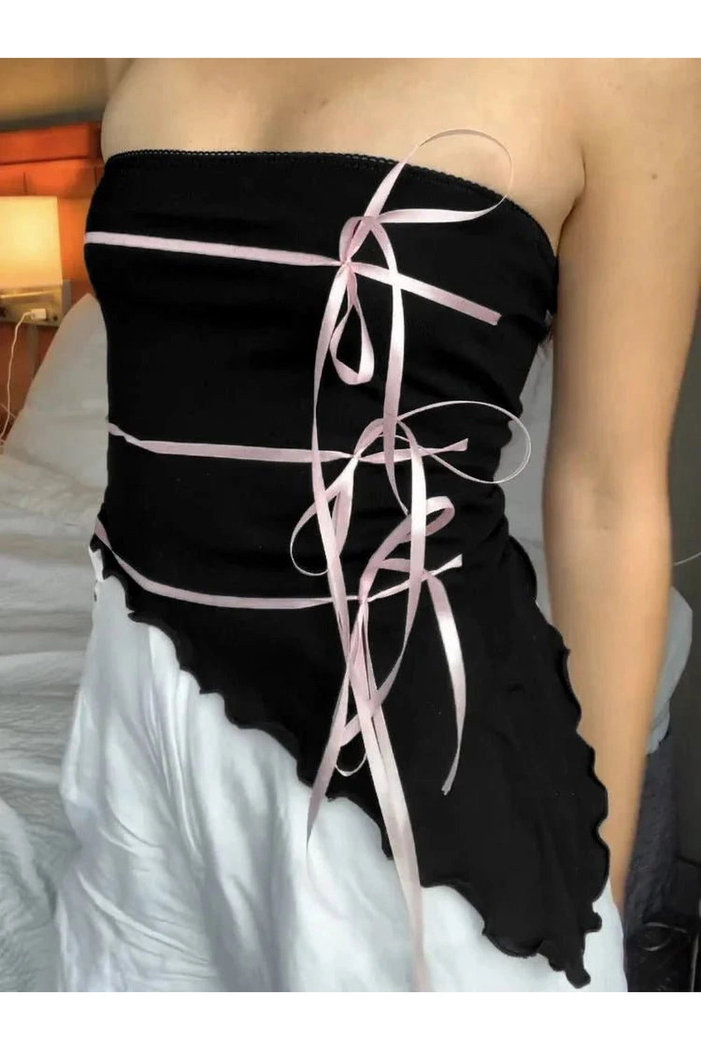 Asymmetrical Strapless Crop Top Shoptery