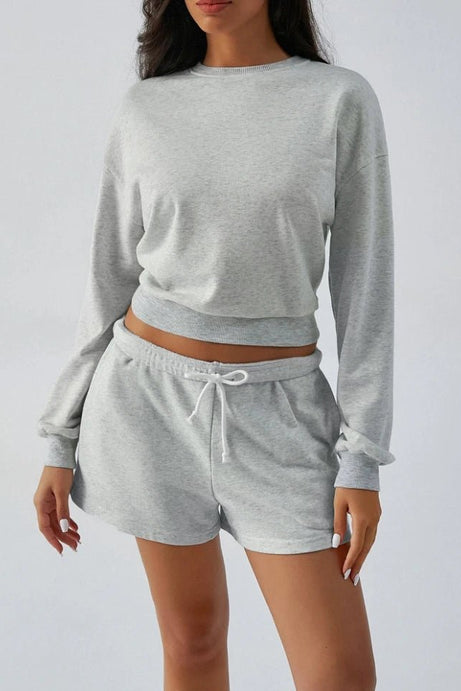 Autumn Long Sleeved Sweatshirt Three Quarter Pants Set - 