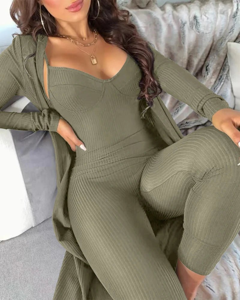 Autumn New Solid Color Pit Stripe V - Neck Camisole Jumpsuit - 