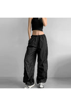 Edgy Baggy Lilac Parachute Pants Black Shoptery