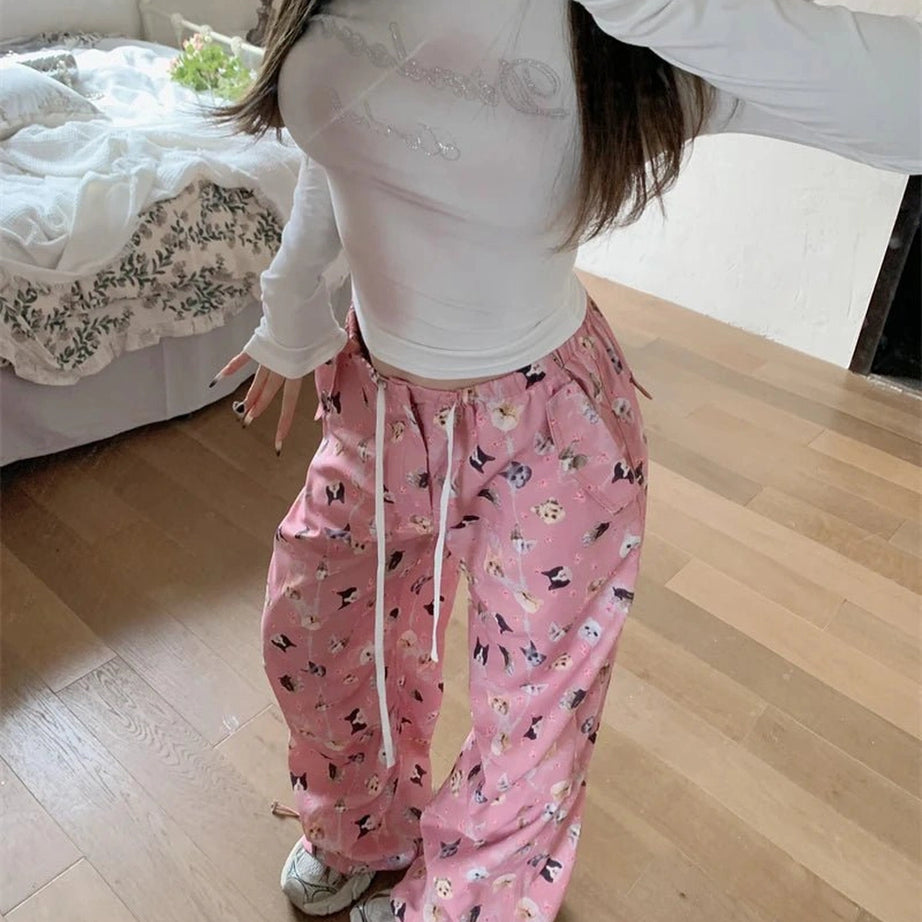 Baggy Pink Harajuku Cargo Pants Shoptery