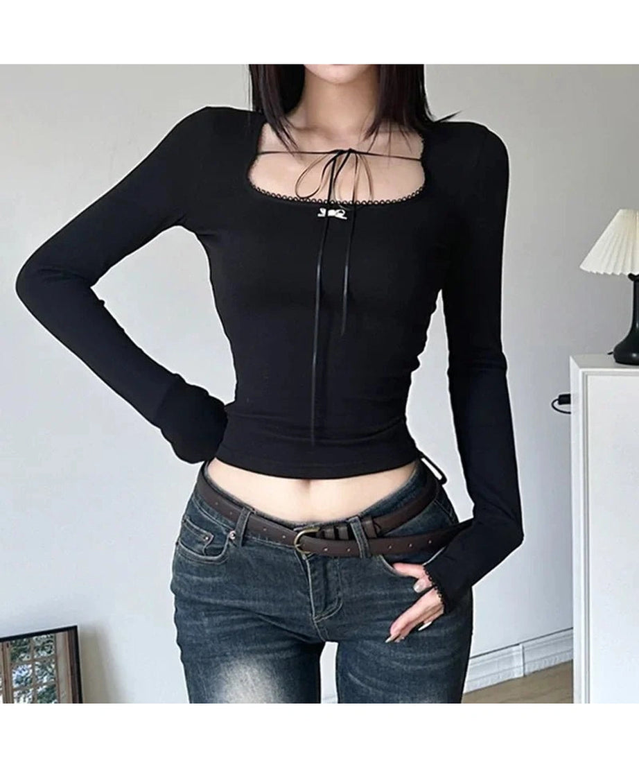 Bandage Round Collar Crop Top -