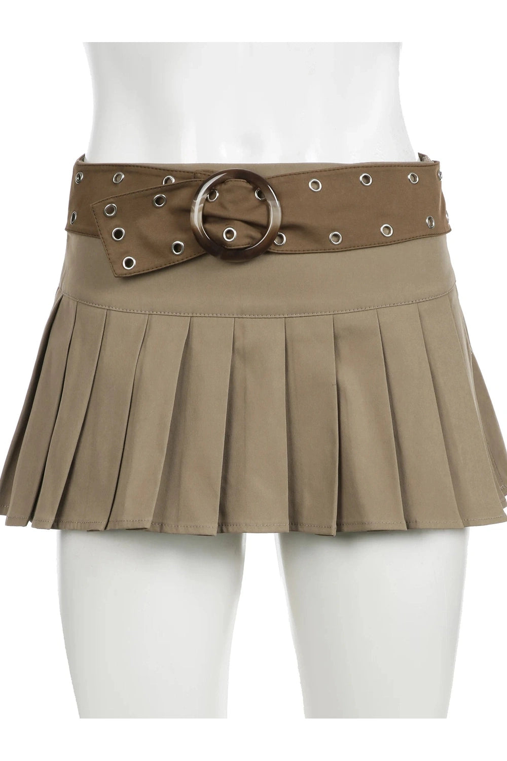 Belted Pleated Mini Skirt - 