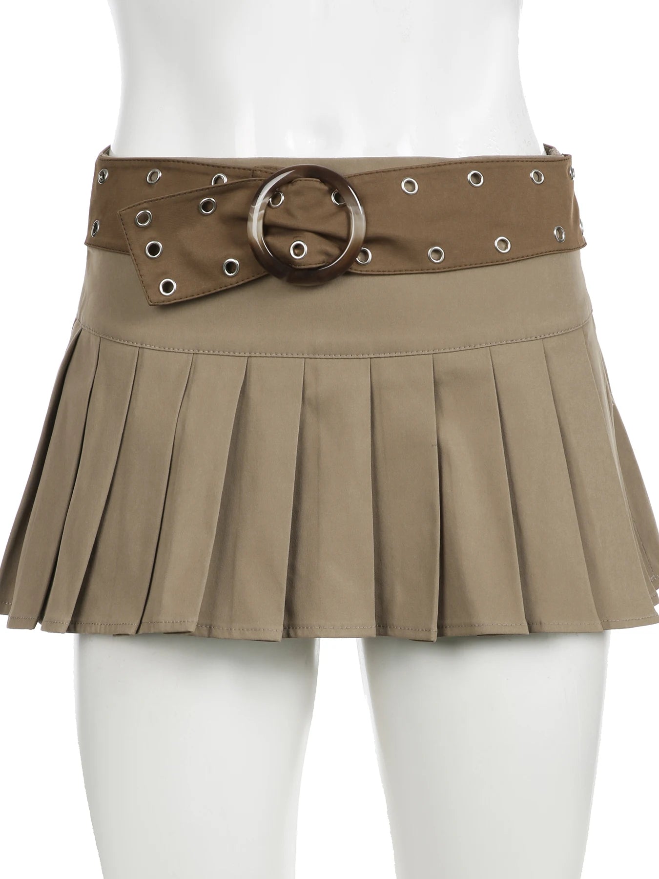 Belted Pleated Mini Skirt - 