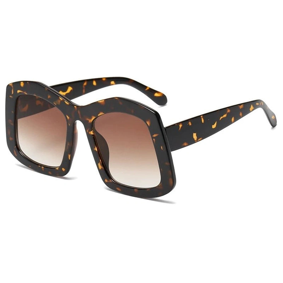 Retro Big Square Gradient Sunglasses Leopard Tea Picture color Shoptery