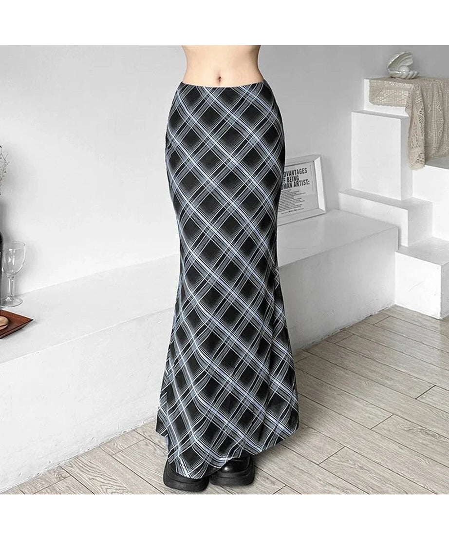 Black and Blue Plaid Maxi Skirt - Skirts