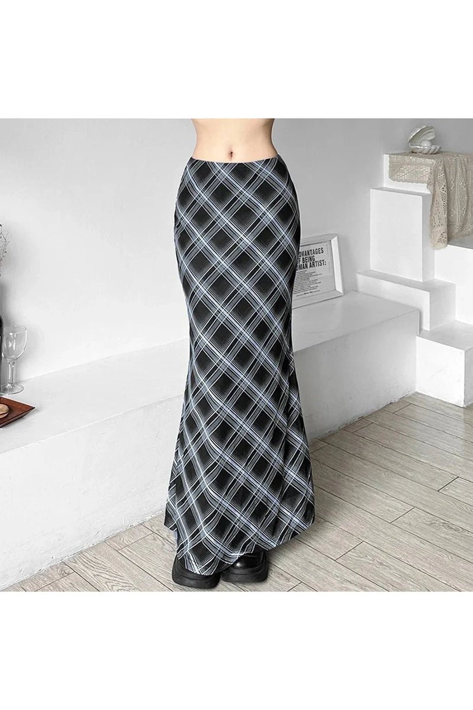 Black and Blue Plaid Maxi Skirt - Skirts