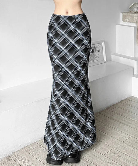 Black and Blue Plaid Maxi Skirt - Skirts