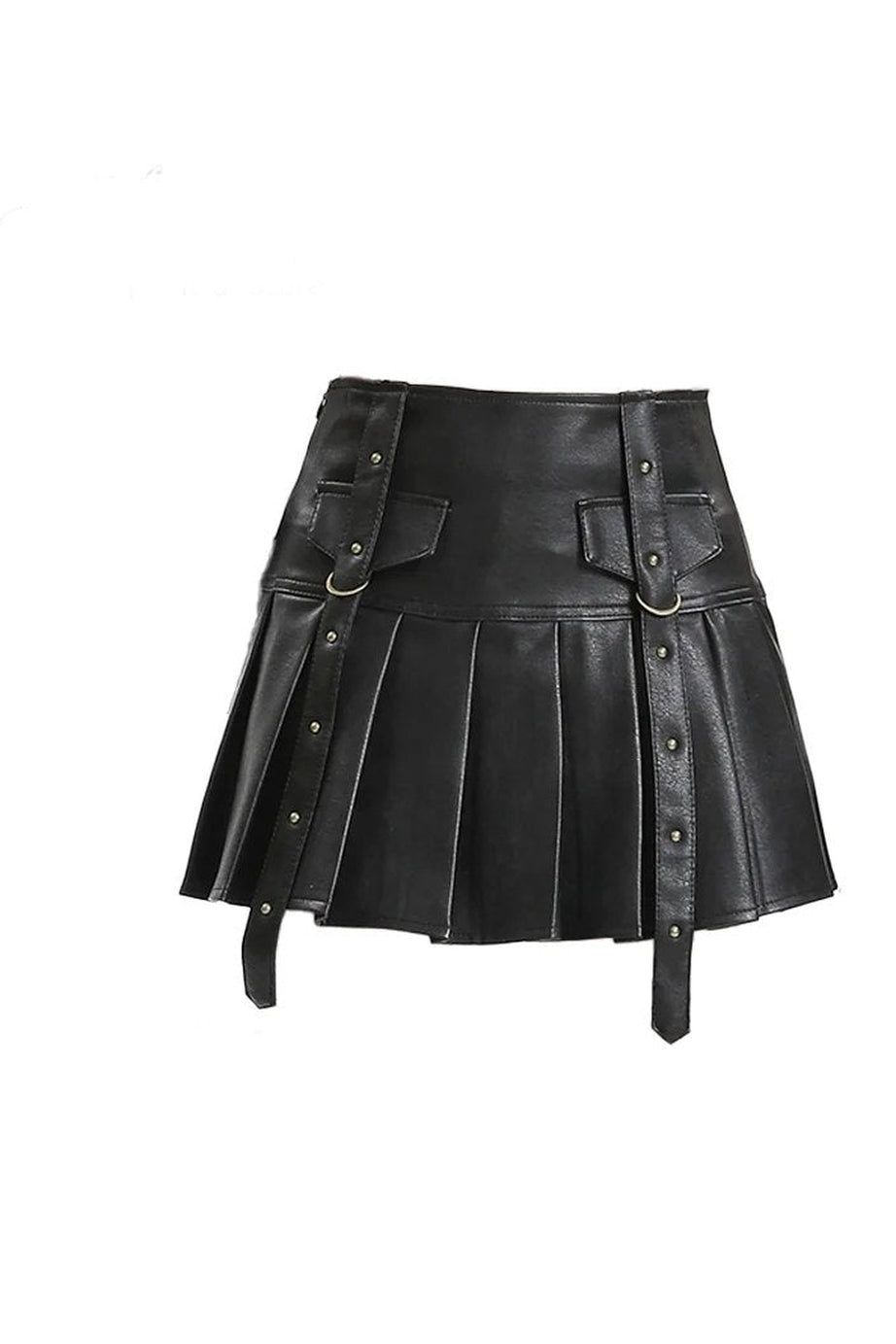 Black Buckled Pleated Mini Skirt - Skirts