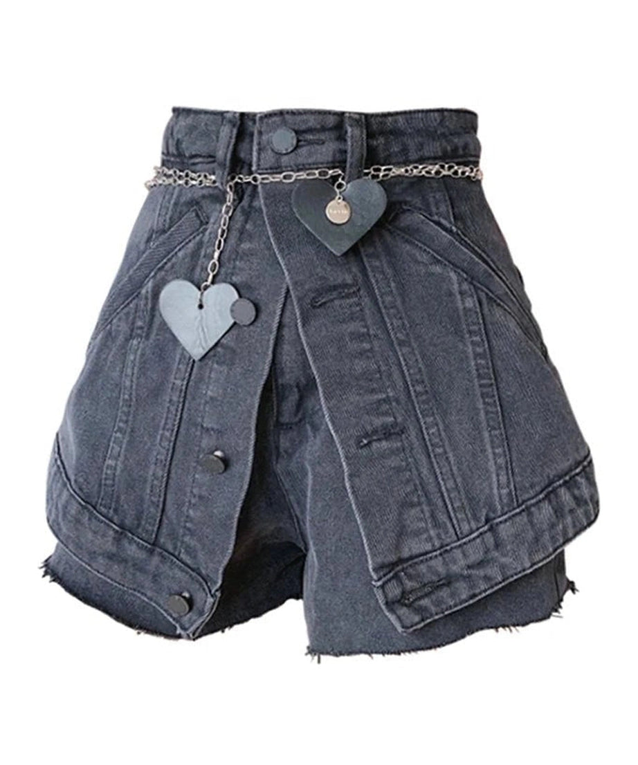 Black Chain Denim Shorts -